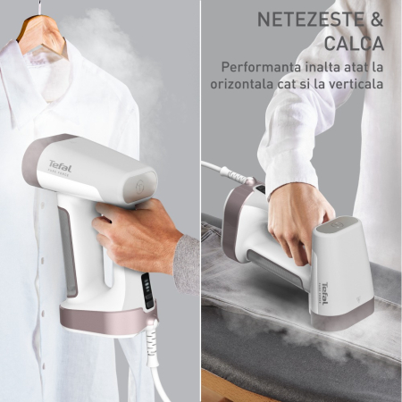 Aparat de calcat vertical cu abur 2 in 1 Tefal Pure Force DT8720E0, 1800W, jet abur 90 g/min, 4 trepte abur, mod Eco, alb & gri [4]