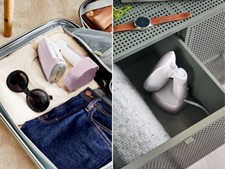 Aparat de calcat vertical pliabil Tefal ACCESS STEAM POCKET DT3050E1, 1300W, abur variabil 20 g/min, oprire automata, husa pentru transport, alb & r [2]