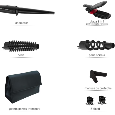 Aparat de coafat 9 in 1 ROWENTA x Karl Lagerfeld Infinite Looks CF422LF0, 9 accesorii, invelis ceramic, 48 W, varf rece, negru & rosu [1]