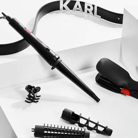 Aparat de coafat 9 in 1 ROWENTA x Karl Lagerfeld Infinite Looks CF422LF0, 9 accesorii, invelis ceramic, 48 W, varf rece, negru & rosu [9]