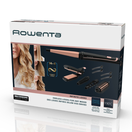 Aparat de coafat Rowenta Infinite Looks 14 în 1 CF4231F0, învelis Ceramic, accesoriu conic pentru bucle, perie rotunda, negru&portocaliu [7]