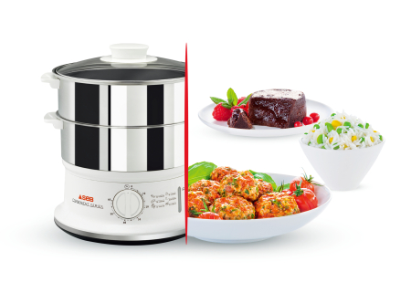 Aparat de gatit cu aburi Tefal Convenient Series VC145130, 2 vase, cronometru mecanic, 2 accesorii, 6 L, inox, alb [2]