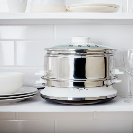 Aparat de gatit cu aburi Tefal Convenient Series VC145130, 2 vase, cronometru mecanic, 2 accesorii, 6 L, inox, alb [6]
