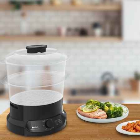 Aparat de gatit cu aburi Tefal MiniCompact VC139810, 800W, capacitate 6L, preparare 2 retete simultan, 2 compartimente, timer 60 minute, indicator niv [5]