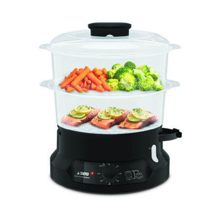 Electrocasnice - Aparat de gatit cu aburi Tefal MiniCompact VC139810, 800W, capacitate 6L, preparare 2 retete simultan, 2 compartimente, timer 60 minute, indicator niv