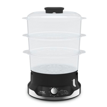 Bucatarie - Aparat de gatit cu aburi Tefal Ultracompact Steam Cooker VC204810, 3 vase, cronometru manual, 1 accesoriu, 9 L, negru