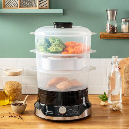 Aparat de gatit cu aburi Tefal Ultracompact Steam Cooker VC204810, 3 vase, cronometru manual, 1 accesoriu, 9 L, negru [5]