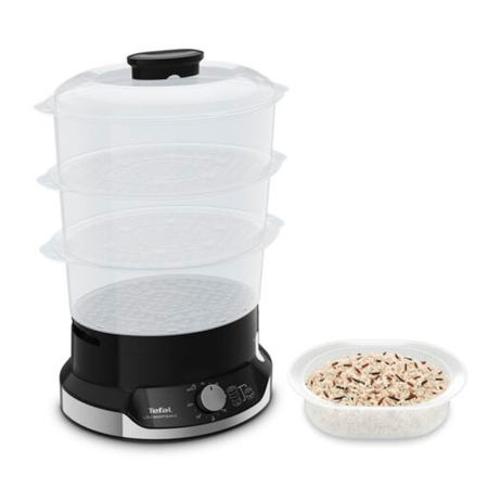 Aparat de gatit cu aburi Tefal Ultracompact Steam Cooker VC204810, 3 vase, cronometru manual, 1 accesoriu, 9 L, negru [1]