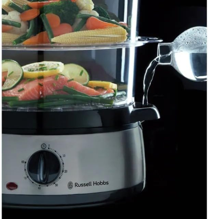 Aparat de gatit la aburi Russell Hobbs 19270-56 Cook@Home, 3 niveluri 9L, timer 60 min, 800W, bol orez 1L, Inox [2]