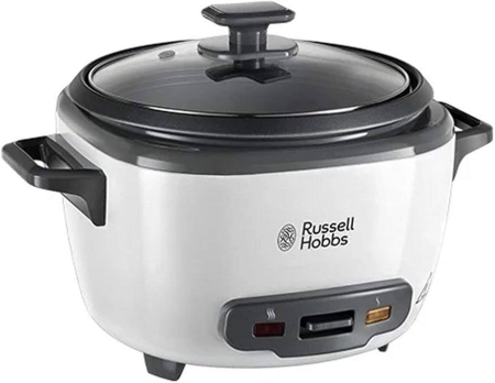 Multicooker - Aparat de gatit orez Russell Hobbs, capacitate mare, vas antiaderent, functie mentinere cald, indicator luminos, alb