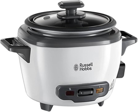 Multicooker - Aparat de gatit orez Russell Hobbs, capacitate mica, vas antiaderent, functie mentinere cald, indicator luminos, alb