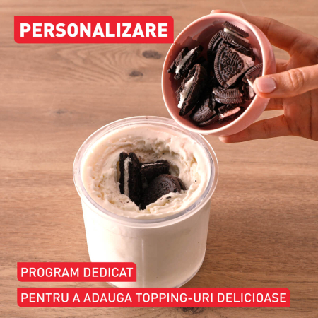 Aparat de inghetata Tefal Dolci IG602AE0, 3 recipiente din tritan de 460 ml, 10 programe, Tehnologia unica 1-Step Perfector, crem & negru [5]