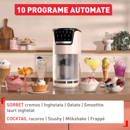 Aparat de inghetata Tefal Dolci IG602AE0, 3 recipiente din tritan de 460 ml, 10 programe, Tehnologia unica 1-Step Perfector, crem & negru [3]