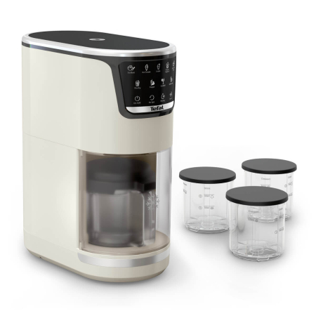 Aparat de inghetata Tefal Dolci IG602AE0, 3 recipiente din tritan de 460 ml, 10 programe, Tehnologia unica 1-Step Perfector, crem & negru [10]