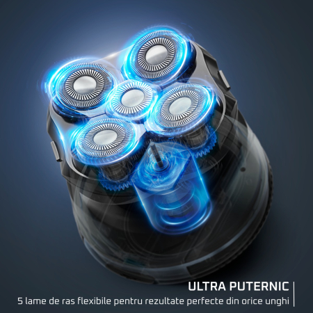 Aparat de ras pentru cap Rowenta Head Shaver TN3110E0, invelis din titan, pana la 80 min autonomie, precizie de 0.1 mm, 7300 rpm, tehnologie Wet & Dry, husa inclusa, negru & albastru [2]