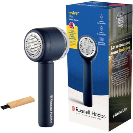 Bucatarie - Aparat de scamosat haine Russell Hobbs 27660-56 Revive, reincarcabil USB-C, 90 min autonomie, blocare calatorie, Albastru Midnight