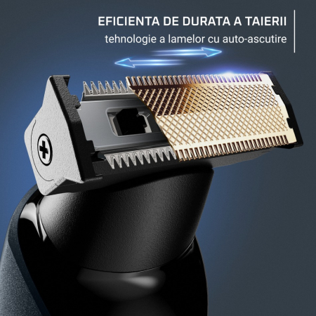 Aparat de tuns, conturat si barbierit Rowenta Forever Sharp Ultimate TN6204E0, lame din inox, invelis din titan, 8000 rpm, autonomie de pana la 120 minute, negru & albastru [5]