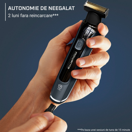 Aparat de tuns, conturat si barbierit Rowenta Forever Sharp Ultimate TN6204E0, lame din inox, invelis din titan, 8000 rpm, autonomie de pana la 120 minute, negru & albastru [8]