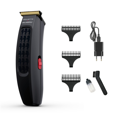 Baie - Aparat de tuns parul Rowenta x Karl Lagerfeld Perfect Line TN182LF0, lame inox, 6 piepteni, 5200 rpm, negru