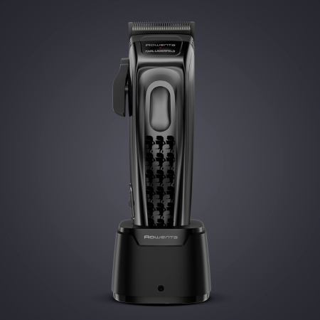 Aparat de tuns Rowenta x Karl Lagerfeld Barber Experience TN155LE0, 6500 rpm, autonomie 150 min, 6 piepteni ficsi, 6 piepteni fade, lame inox, indicator LED, baza de incarcare, negru & gri [8]