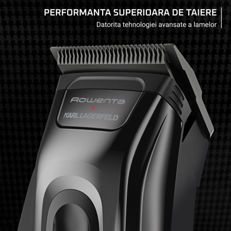 Aparat de tuns Rowenta x Karl Lagerfeld Barber Experience TN155LE0, 6500 rpm, autonomie 150 min, 6 piepteni ficsi, 6 piepteni fade, lame inox, indicator LED, baza de incarcare, negru & gri [9]
