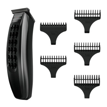 Baie - Aparat de tuns Rowenta x Karl Lagerfeld Barber Experience TN185LE0, 6500 rpm, autonomie 90 min, 5 piepteni ficsi, lame inox, baza de incarcare, indicator LED, negru & gri