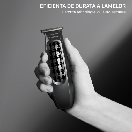 Aparat de tuns Rowenta x Karl Lagerfeld Barber Experience TN185LE0, 6500 rpm, autonomie 90 min, 5 piepteni ficsi, lame inox, baza de incarcare, indicator LED, negru & gri [7]