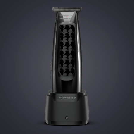 Aparat de tuns Rowenta x Karl Lagerfeld Barber Experience TN185LE0, 6500 rpm, autonomie 90 min, 5 piepteni ficsi, lame inox, baza de incarcare, indicator LED, negru & gri [4]