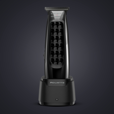 Aparat de tuns Rowenta x Karl Lagerfeld Barber Experience TN185LE0, 6500 rpm, autonomie 90 min, 5 piepteni ficsi, lame inox, baza de incarcare, indicator LED, negru & gri [10]