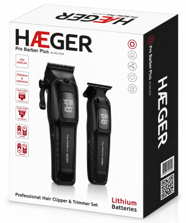 Aparat de tuns si trimmer HAEGER Pro Barber Plus, set 2 in 1, display LED, 10 piepteni, USB-C, Negru [3]