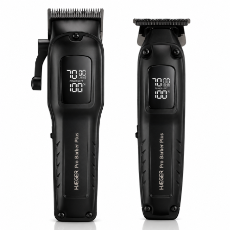 Aparat de tuns si trimmer HAEGER Pro Barber Plus, set 2 in 1, display LED, 10 piepteni, USB-C, Negru [1]