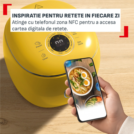 Aparat multifunctional de gatit orez Tefal Pop RK5352E0, 350 W, capacitate 0.7 L, 8 programe, tehnologie digitala, functie mentinere la cald, design c [5]