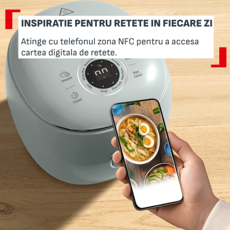 Aparat multifunctional de gatit orez Tefal Pop RK5354E0, 350 W, capacitate 0.7 L, 8 programe, tehnologie digitala, functie mentinere la cald, verde [7]