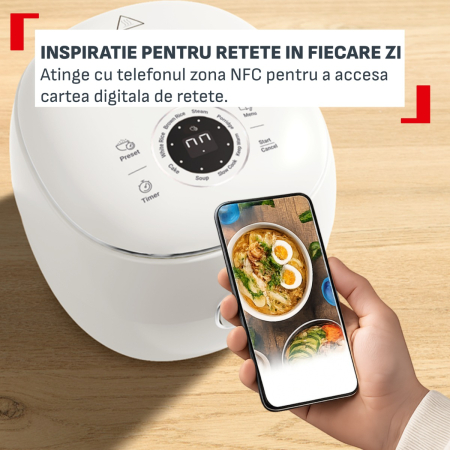 Aparat multifunctional de gatit orez Tefal Pop RK535AE0, 350 W, capacitate 0.7 L, 8 programe, tehnologie digitala, functie mentinere la cald, design c [6]