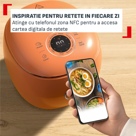 Aparat multifunctional de gatit orez Tefal Pop RK535TE0, 350 W, capacitate 0.7 L, 8 programe, tehnologie digitala, functie mentinere la cald, design c [6]
