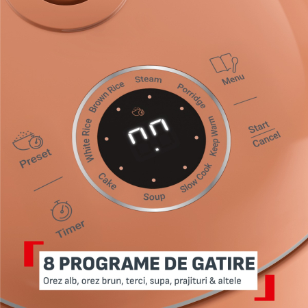 Aparat multifunctional de gatit orez Tefal Pop RK535TE0, 350 W, capacitate 0.7 L, 8 programe, tehnologie digitala, functie mentinere la cald, design c [5]