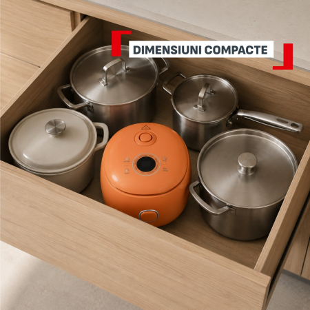 Aparat multifunctional de gatit orez Tefal Pop RK535TE0, 350 W, capacitate 0.7 L, 8 programe, tehnologie digitala, functie mentinere la cald, design c [4]