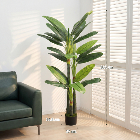  Arbore de Bananier Artificial, Planta Artificiala cu 18 Frunze, 180 cm, Verde [2]