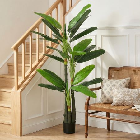  Arbore de Bananier Artificial, Planta Artificiala cu 18 Frunze, 180 cm, Verde [5]