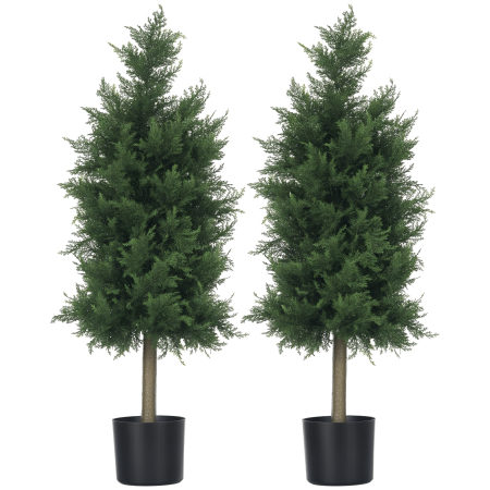 Living & hol -  Arbori Topiari de Cedru Artificial, Set de 2 Plante Artificiale in Ghivece, Plante Decorative, 38x12.5x90 cm, Verde