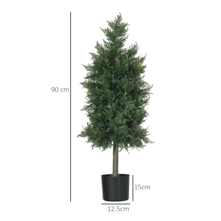  Arbori Topiari de Cedru Artificial, Set de 2 Plante Artificiale in Ghivece, Plante Decorative, 38x12.5x90 cm, Verde [2]