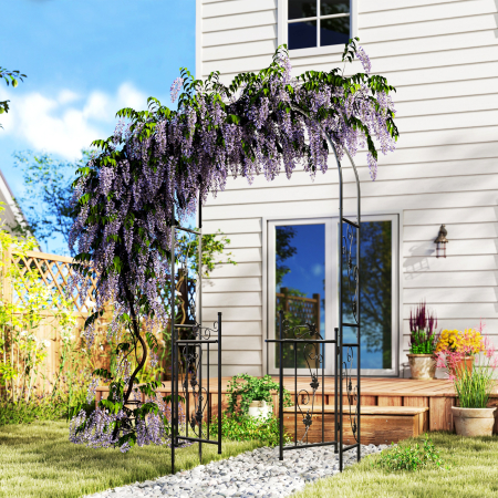  Arc de Gradina cu Poarta si Grilaj pentru Plante Cataratoare, 2,2x1 m, Negru [1]