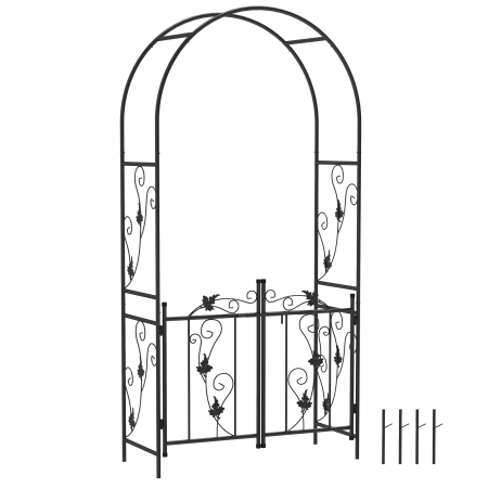 Living & hol -  Arc de Gradina cu Poarta si Grilaj pentru Plante Cataratoare, 2,2x1 m, Negru