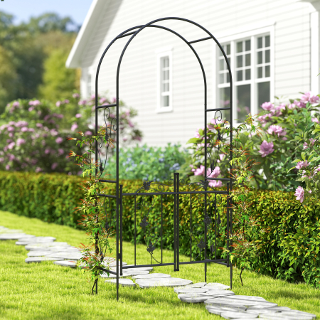  Arc de Gradina cu Poarta si Grilaj pentru Plante Cataratoare, 2,2x1 m, Negru [8]