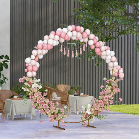  Arc de Gradina din Otel Auriu - Arc Decorativ Rotund pentru Baloane, Plante Cataratoare, Flori - Pentru Nunti, Aniversari, Ceremonii - 2,24 m [6]