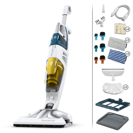 Bucatarie - Aspirator cu abur Rowenta RY8561WH Clean & Steam Multi, 1700 W, autonomie abur 30 min, recipient praf 0.5 L, recipient apa 0.4L, Alb/Albastru