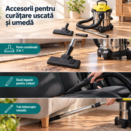 Pachet promo Aspirator cu filtrare in apa si absortie lichide HAEGER WORK FORCE 20, Putere 1200W si Fier de calcat cu abur HAEGER VAPOUR PRO, Talpa ceramica, 2700W [8]