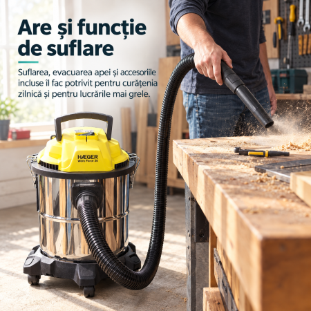 Pachet promo Aspirator cu filtrare in apa si absortie lichide HAEGER WORK FORCE 20, Putere 1200W si Fier de calcat cu abur HAEGER VAPOUR PRO, Talpa ceramica, 2700W [7]