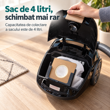 Pachet promo Aspirator cu sac HAEGER SUPER SILENT, Putere 750W, Capacitate sac 4L + Fier de calcat cu abur HAEGER ULTRA STEAM, Talpa ceramica, 2800W [3]