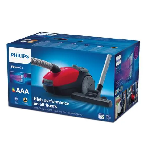 Aspirator cu sac Philips FC8243/09, PowerGo, tip aspirare uscata, tip alimentare retea, tip suprafata universal, rosu [8]